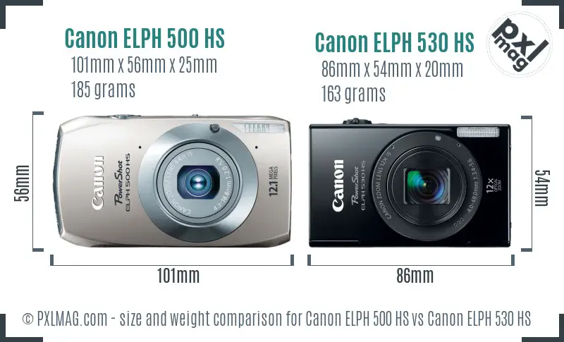 Canon ELPH 500 HS vs Canon ELPH 530 HS size comparison