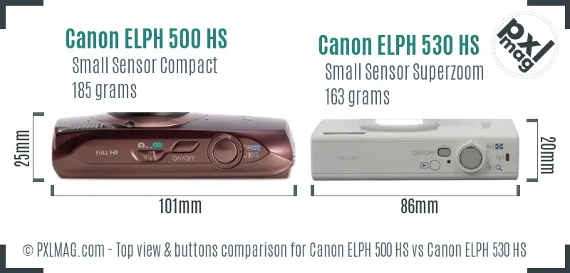 Canon ELPH 500 HS vs Canon ELPH 530 HS top view buttons comparison
