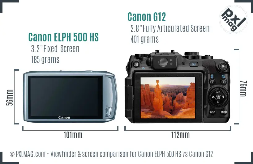Canon ELPH 500 HS vs Canon G12 Screen and Viewfinder comparison