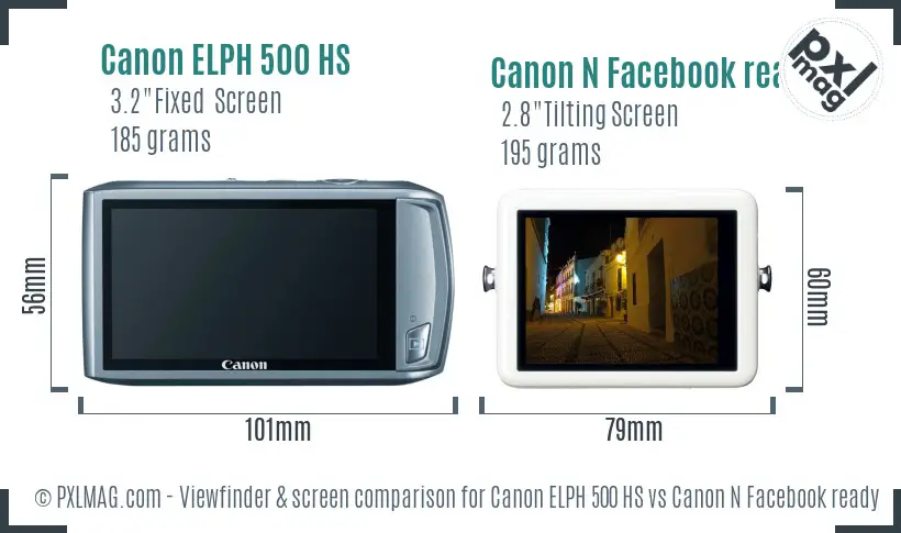 Canon ELPH 500 HS vs Canon N Facebook ready Screen and Viewfinder comparison