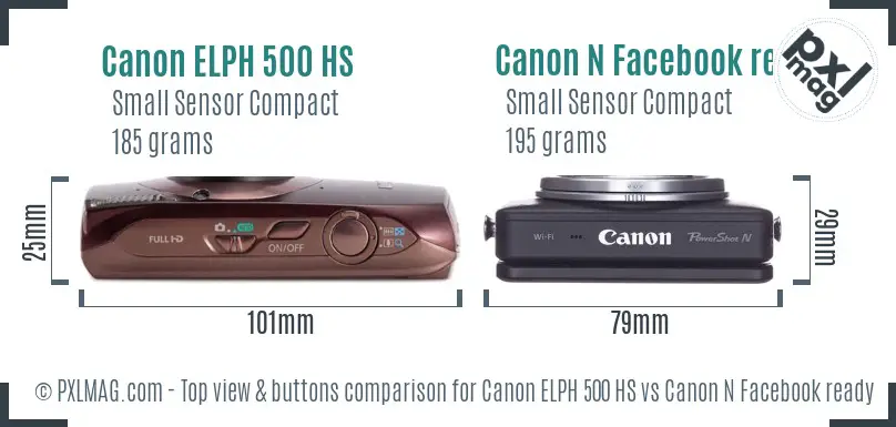 Canon ELPH 500 HS vs Canon N Facebook ready top view buttons comparison