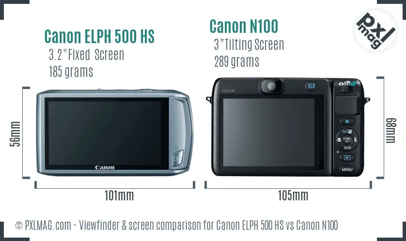 Canon ELPH 500 HS vs Canon N100 Screen and Viewfinder comparison