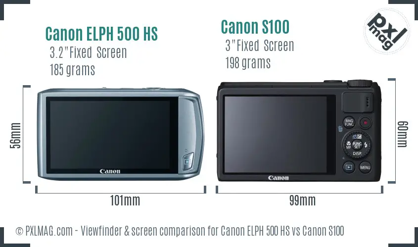 Canon ELPH 500 HS vs Canon S100 Screen and Viewfinder comparison