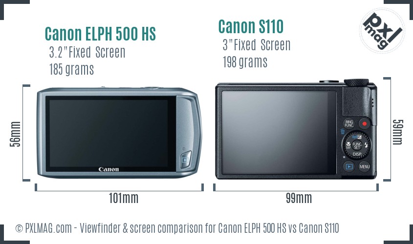 Canon ELPH 500 HS vs Canon S110 Screen and Viewfinder comparison