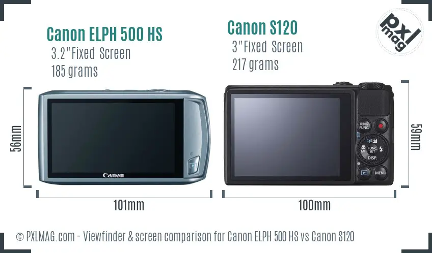 Canon ELPH 500 HS vs Canon S120 Screen and Viewfinder comparison