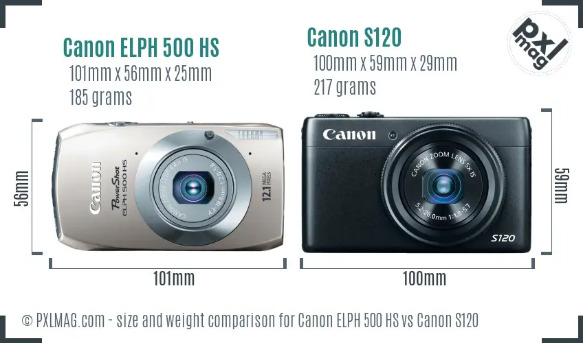 Canon ELPH 500 HS vs Canon S120 size comparison