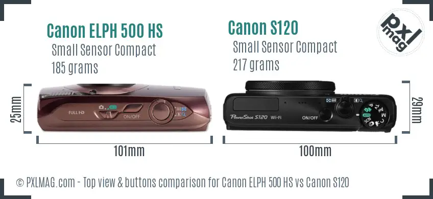 Canon ELPH 500 HS vs Canon S120 top view buttons comparison