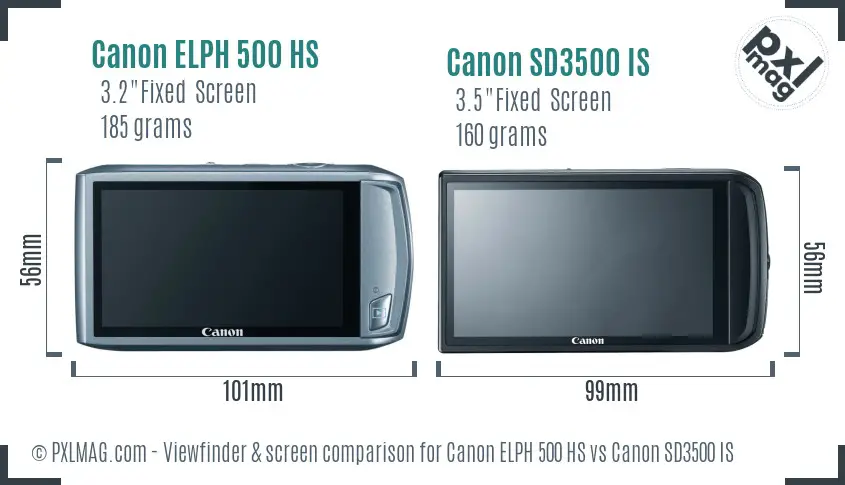 Canon ELPH 500 HS vs Canon SD3500 IS Screen and Viewfinder comparison Canon ELPH 500 HS vs Canon SD3500 IS Screen and Viewfinder comparison
