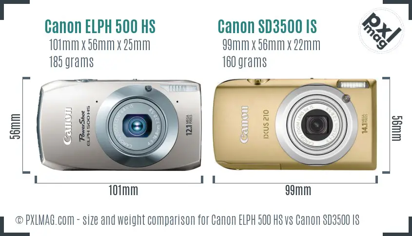 Canon ELPH 500 HS vs Canon SD3500 IS size comparison Canon ELPH 500 HS vs Canon SD3500 IS size comparison