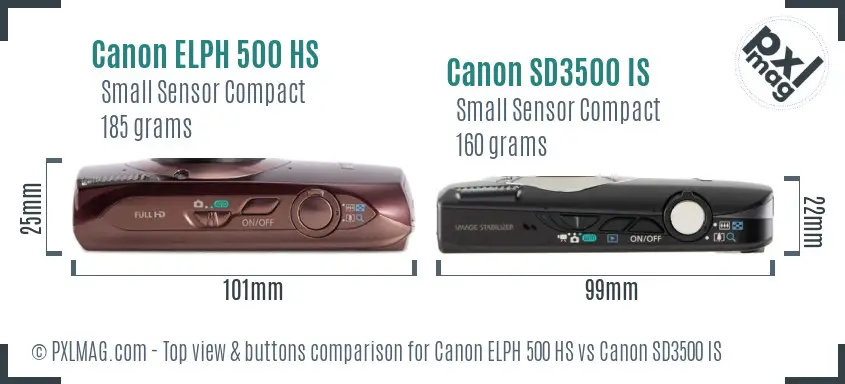 Canon ELPH 500 HS vs Canon SD3500 IS top view buttons comparison Canon ELPH 500 HS vs Canon SD3500 IS top view buttons comparison