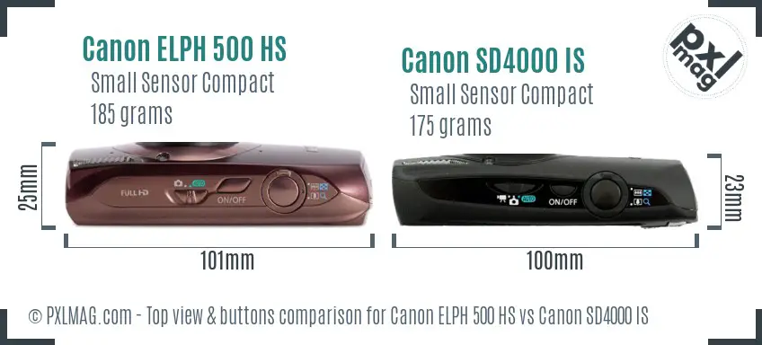 Canon ELPH 500 HS vs Canon SD4000 IS top view buttons comparison