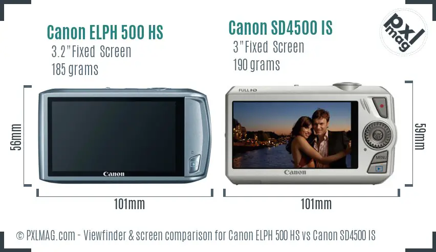 Canon ELPH 500 HS vs Canon SD4500 IS Screen and Viewfinder comparison
