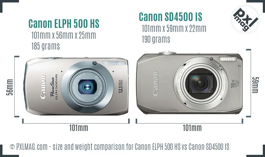 Canon ELPH 500 HS vs Canon SD4500 IS size comparison
