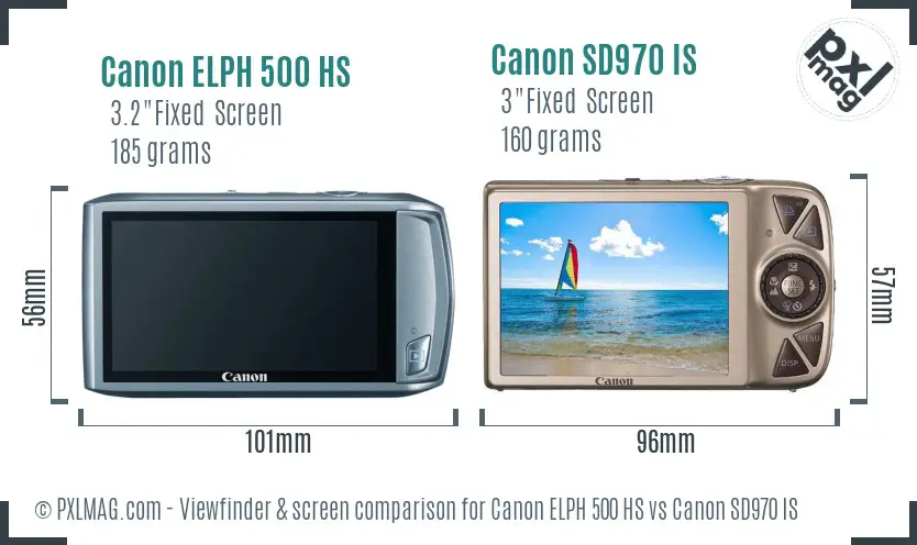 Canon ELPH 500 HS vs Canon SD970 IS Screen and Viewfinder comparison