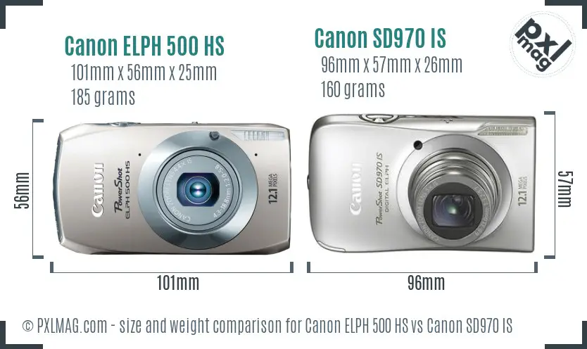 Canon ELPH 500 HS vs Canon SD970 IS size comparison