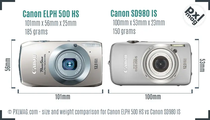 Canon ELPH 500 HS vs Canon SD980 IS size comparison Canon ELPH 500 HS vs Canon SD980 IS size comparison