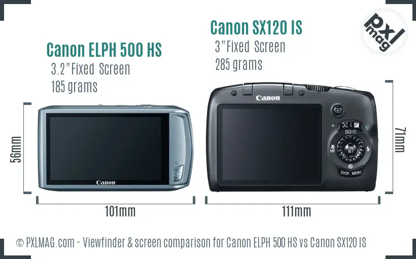 Canon ELPH 500 HS vs Canon SX120 IS Screen and Viewfinder comparison