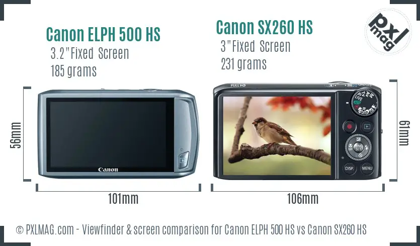 Canon ELPH 500 HS vs Canon SX260 HS Screen and Viewfinder comparison Canon ELPH 500 HS vs Canon SX260 HS Screen and Viewfinder comparison