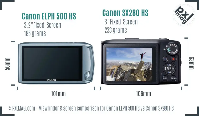 Canon ELPH 500 HS vs Canon SX280 HS Screen and Viewfinder comparison Canon ELPH 500 HS vs Canon SX280 HS Screen and Viewfinder comparison