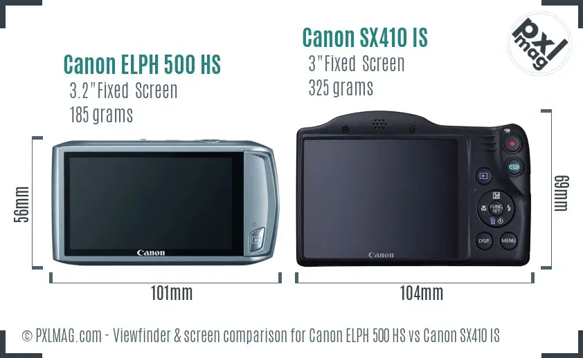 Canon ELPH 500 HS vs Canon SX410 IS Screen and Viewfinder comparison