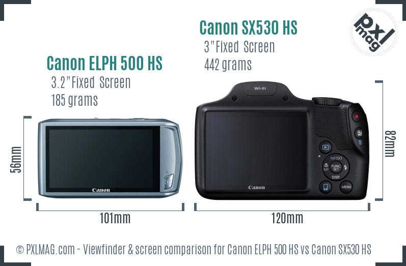 Canon ELPH 500 HS vs Canon SX530 HS Screen and Viewfinder comparison