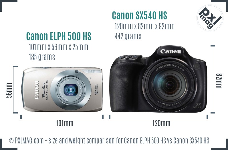 Canon ELPH 500 HS vs Canon SX540 HS size comparison