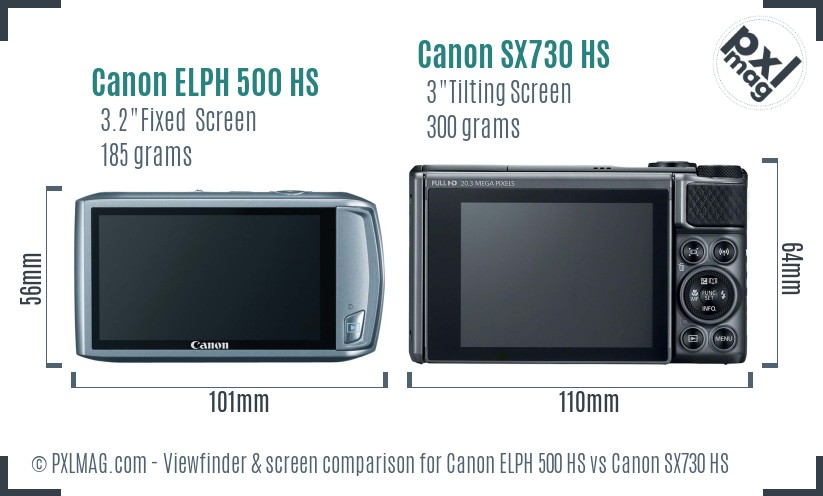 Canon ELPH 500 HS vs Canon SX730 HS Screen and Viewfinder comparison