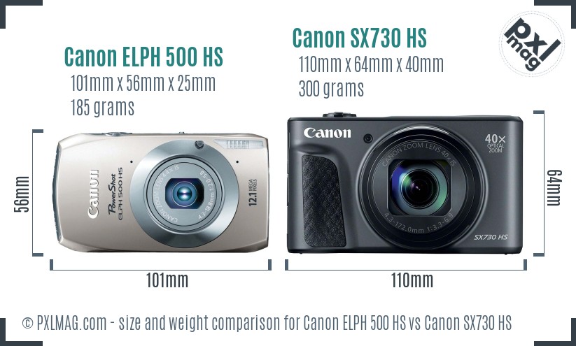 Canon ELPH 500 HS vs Canon SX730 HS size comparison