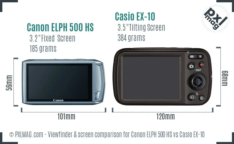 Canon ELPH 500 HS vs Casio EX-10 Screen and Viewfinder comparison