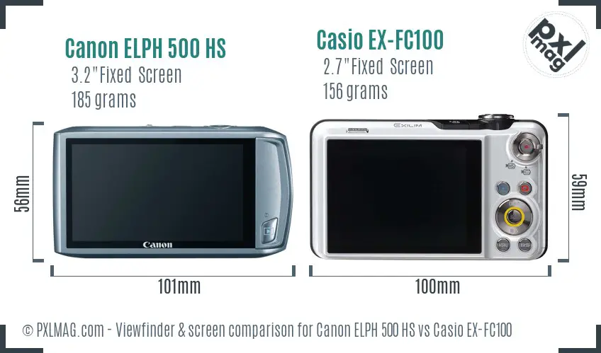 Canon ELPH 500 HS vs Casio EX-FC100 Screen and Viewfinder comparison