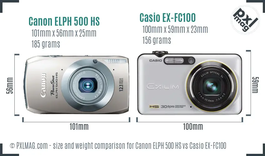 Canon ELPH 500 HS vs Casio EX-FC100 size comparison