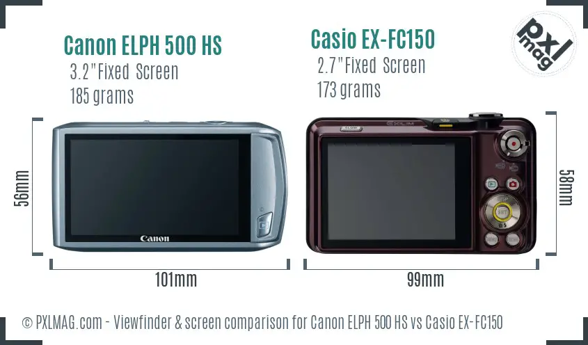 Canon ELPH 500 HS vs Casio EX-FC150 Screen and Viewfinder comparison