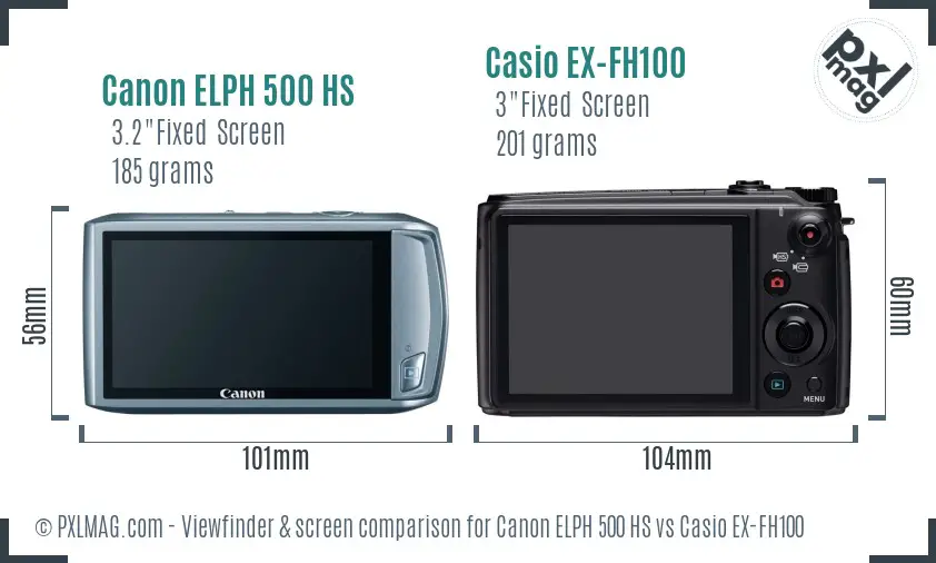 Canon ELPH 500 HS vs Casio EX-FH100 Screen and Viewfinder comparison Canon ELPH 500 HS vs Casio EX-FH100 Screen and Viewfinder comparison