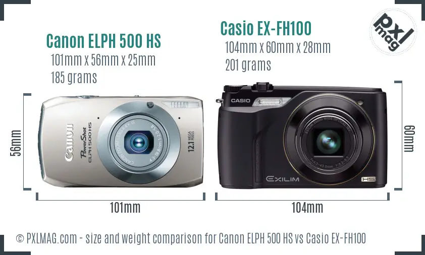 Canon ELPH 500 HS vs Casio EX-FH100 size comparison Canon ELPH 500 HS vs Casio EX-FH100 size comparison