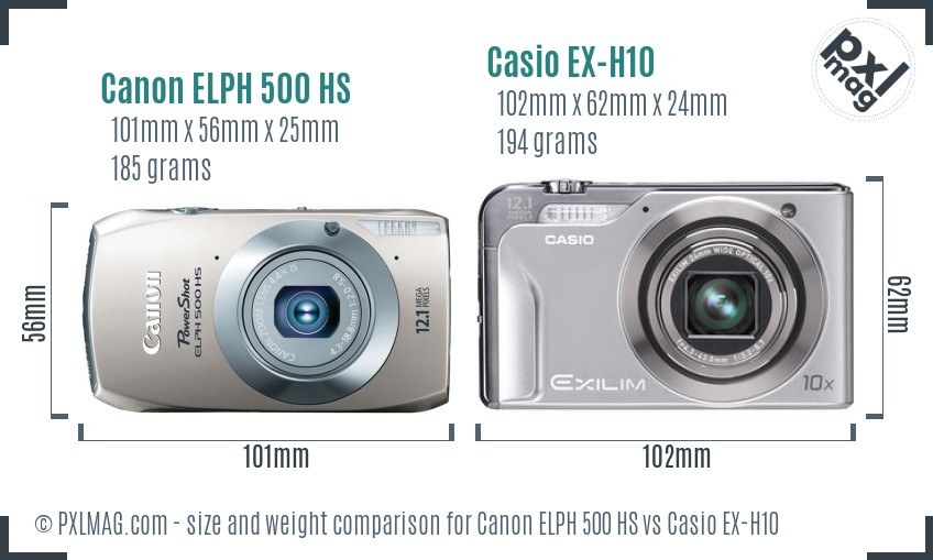 Canon ELPH 500 HS vs Casio EX-H10 size comparison
