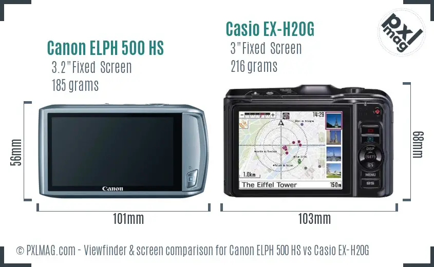 Canon ELPH 500 HS vs Casio EX-H20G Screen and Viewfinder comparison