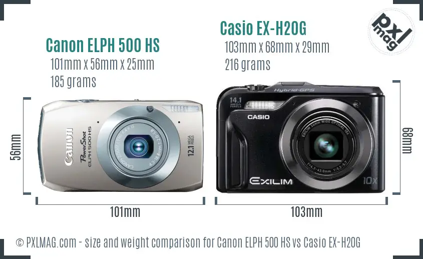 Canon ELPH 500 HS vs Casio EX-H20G size comparison