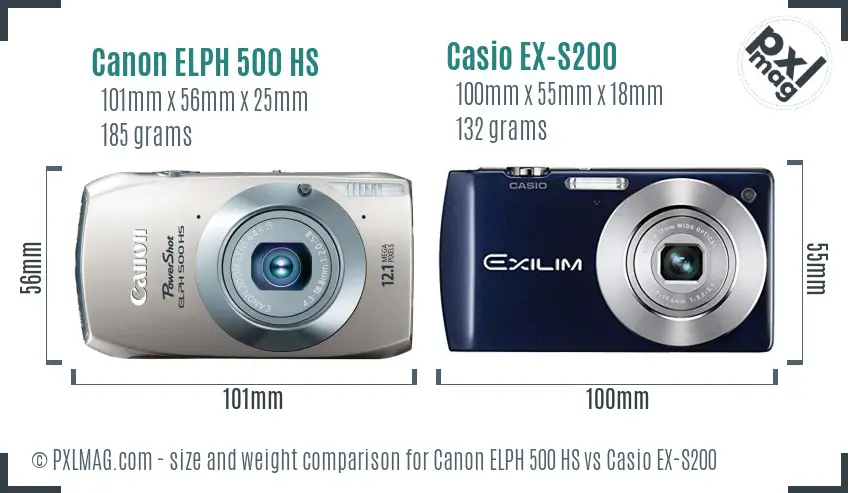 Canon ELPH 500 HS vs Casio EX-S200 size comparison