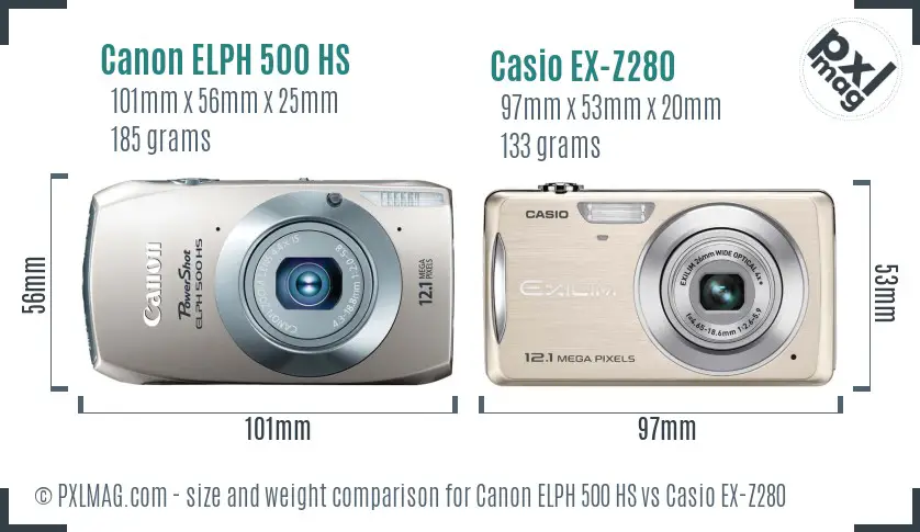 Canon ELPH 500 HS vs Casio EX-Z280 size comparison