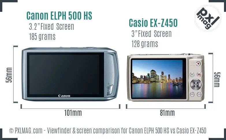 Canon ELPH 500 HS vs Casio EX-Z450 Screen and Viewfinder comparison