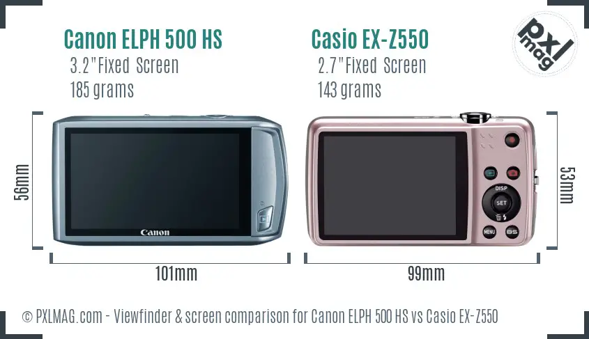 Canon ELPH 500 HS vs Casio EX-Z550 Screen and Viewfinder comparison