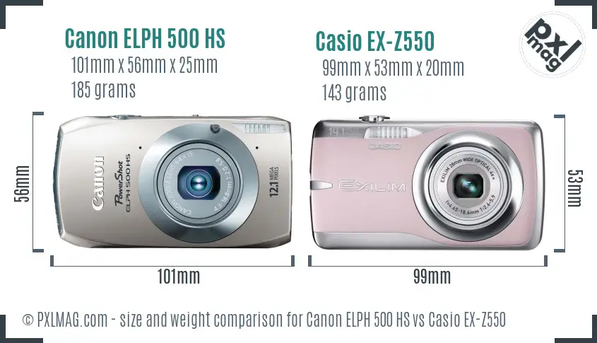 Canon ELPH 500 HS vs Casio EX-Z550 size comparison