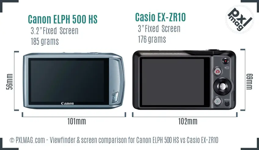Canon ELPH 500 HS vs Casio EX-ZR10 Screen and Viewfinder comparison