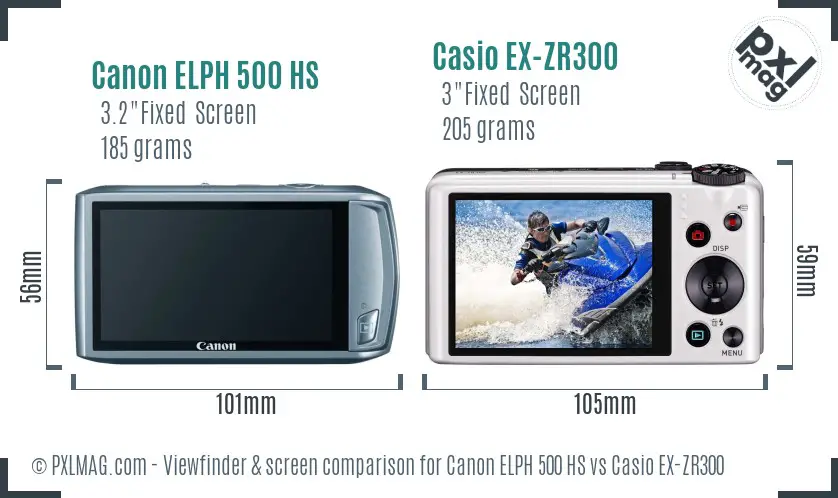 Canon ELPH 500 HS vs Casio EX-ZR300 Screen and Viewfinder comparison