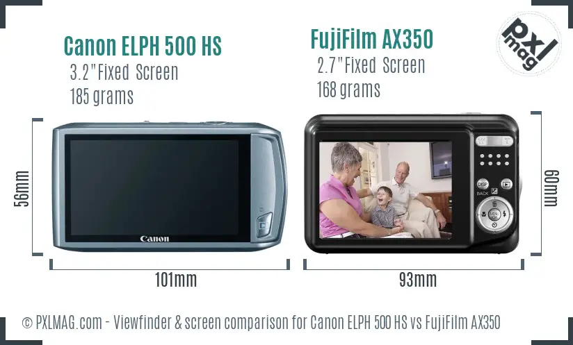 Canon ELPH 500 HS vs FujiFilm AX350 Screen and Viewfinder comparison Canon ELPH 500 HS vs FujiFilm AX350 Screen and Viewfinder comparison
