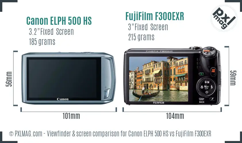 Canon ELPH 500 HS vs FujiFilm F300EXR Screen and Viewfinder comparison Canon ELPH 500 HS vs FujiFilm F300EXR Screen and Viewfinder comparison