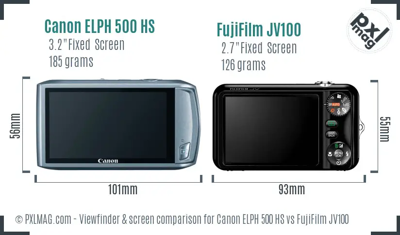 Canon ELPH 500 HS vs FujiFilm JV100 Screen and Viewfinder comparison