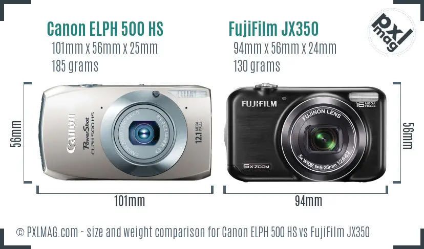 Canon ELPH 500 HS vs FujiFilm JX350 size comparison Canon ELPH 500 HS vs FujiFilm JX350 size comparison