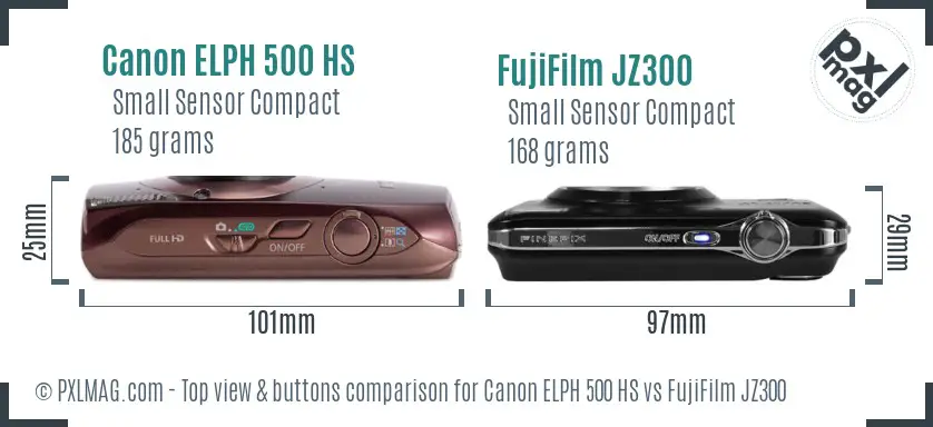 Canon ELPH 500 HS vs FujiFilm JZ300 top view buttons comparison