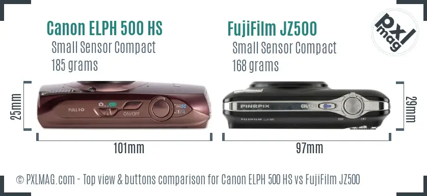 Canon ELPH 500 HS vs FujiFilm JZ500 top view buttons comparison